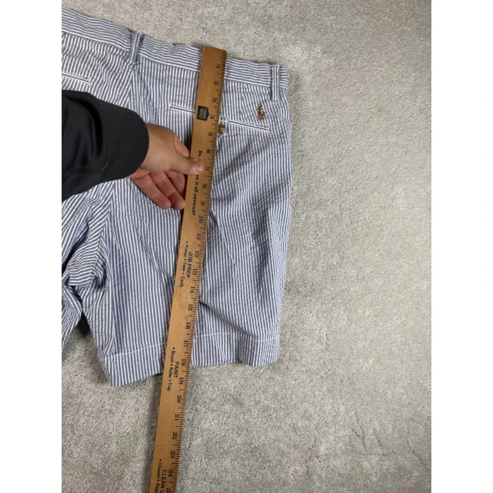 Polo Ralph Lauren Chino Shorts Mens 35 Blue Seersucker Blend Stretch Classic Fit